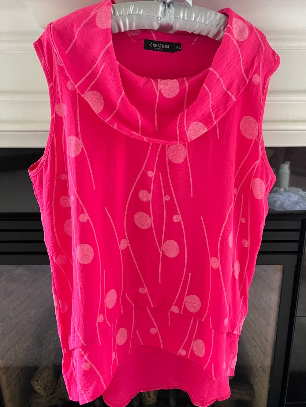 Creation Bright Pink and white Cowl Neck Sleeveless Tunic Top. Brand new XL